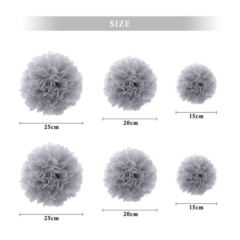 Binpeng Paper Pom Poms Hanging Paper Flower Ball Wedding Celebrations Decorations Outdoor Decoration Flowers Craft for Birthday Party (Gray 6PCS) - Image 2